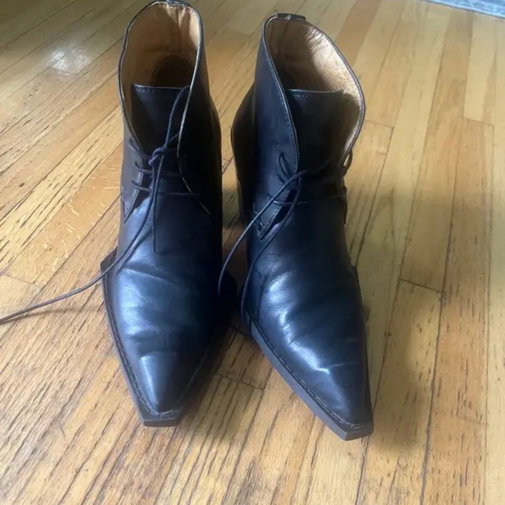 Swordfish Surrealist Pizza Leather Ankle Boots